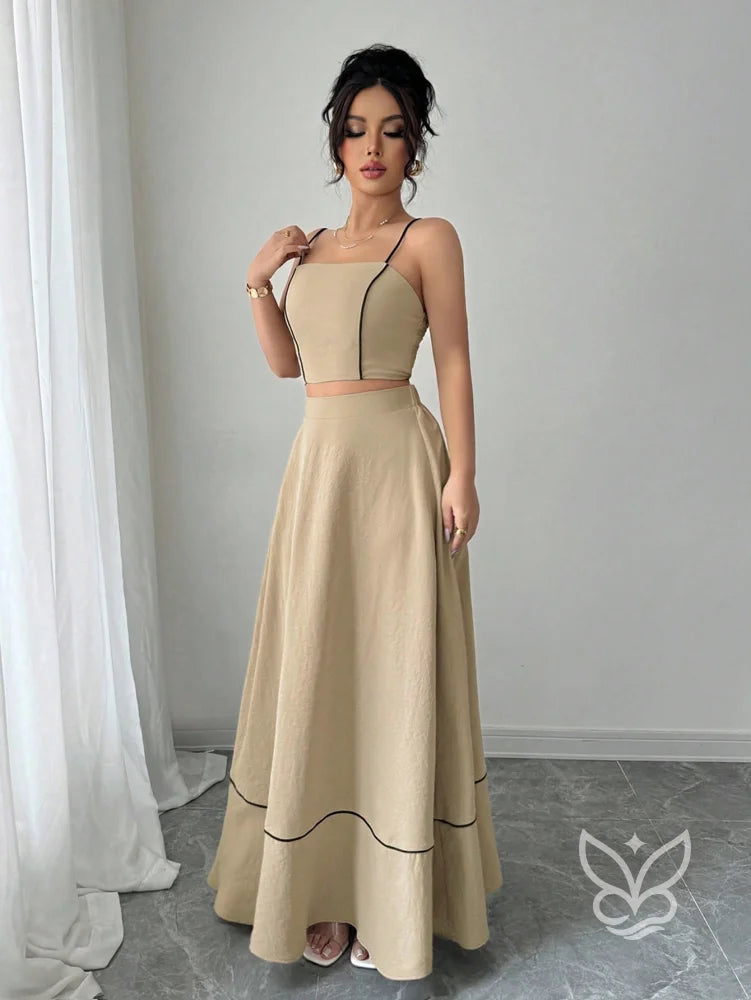 Conjunto Camisola Alça Fina E Saia Longa Evasê Conjunto Camisola Alça Fina E Saia Longa Evasê