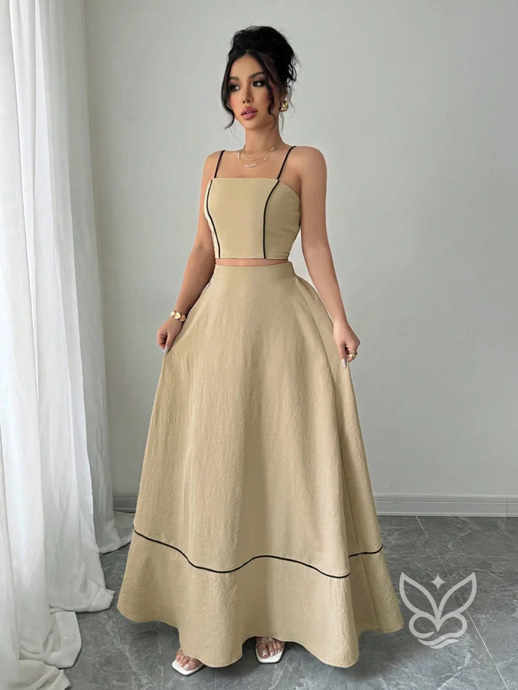 Conjunto Camisola Alça Fina E Saia Longa Evasê Conjunto Camisola Alça Fina E Saia Longa Evasê