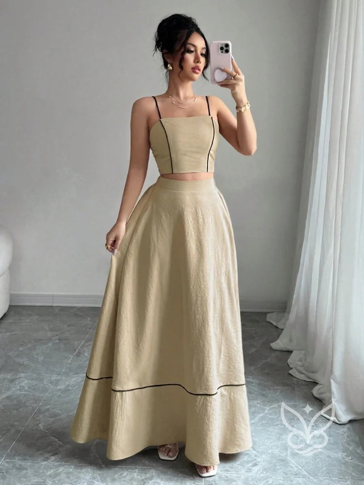 Conjunto Camisola Alça Fina E Saia Longa Evasê Conjunto Camisola Alça Fina E Saia Longa Evasê