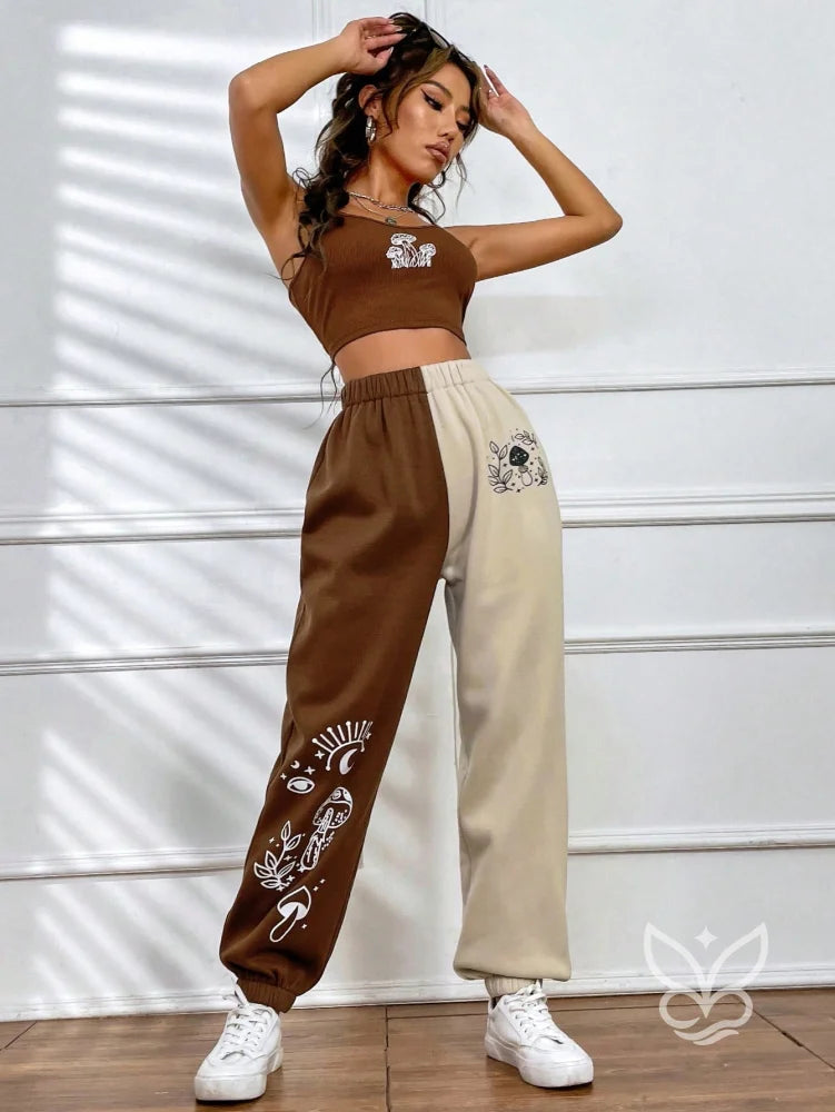 Conjunto Camisola Estampada E Calça Moletom Bicolor Conjunto Camisola Estampada E Calça Moletom Bicolor