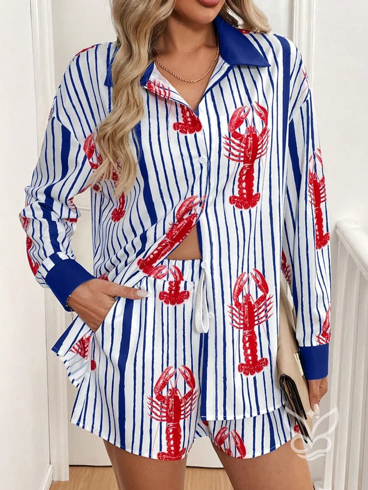 Conjunto Casual Com Camisa Oversized Estampada E Shorts Soltos Conjunto Casual Com Camisa Oversized Estampada E Shorts