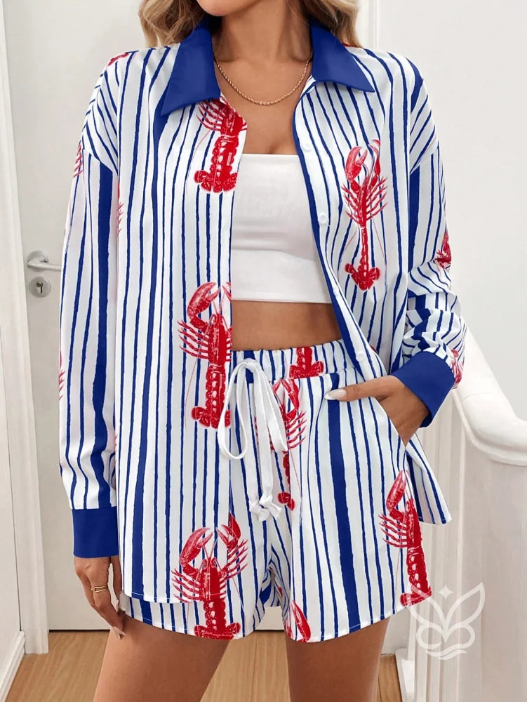 Conjunto Casual Com Camisa Oversized Estampada E Shorts Soltos Conjunto Casual Com Camisa Oversized Estampada E Shorts