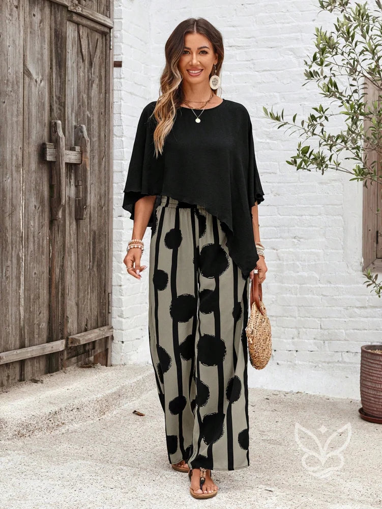 Conjunto Co-ord Estampado Com Blusa Assimétrica E Calça Pantalona Conjunto Co-ord Estampado Com Blusa Assimétrica E
