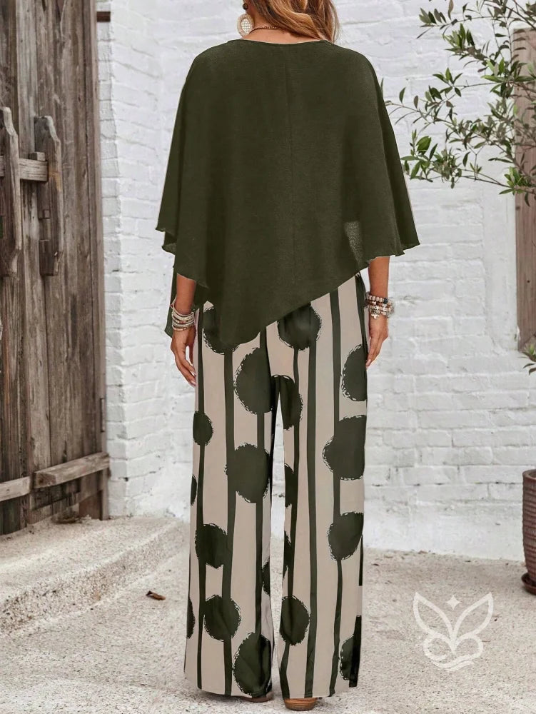 Conjunto Co-ord Estampado Com Blusa Assimétrica E Calça Pantalona Conjunto Co-ord Estampado Com Blusa Assimétrica E