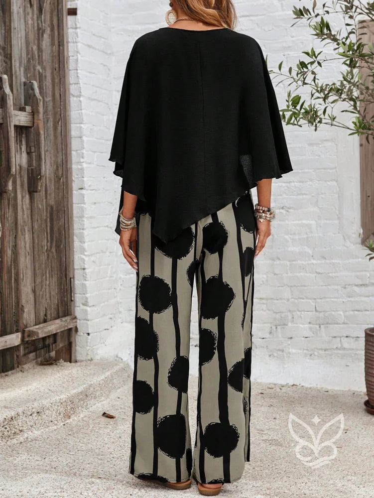 Conjunto Co-ord Estampado Com Blusa Assimétrica E Calça Pantalona Conjunto Co-ord Estampado Com Blusa Assimétrica E