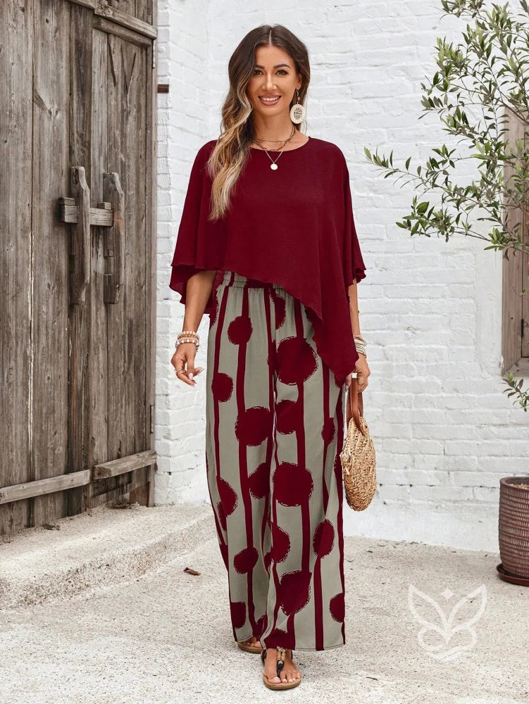 Conjunto Co-ord Estampado Com Blusa Assimétrica E Calça Pantalona Conjunto Co-ord Estampado Com Blusa Assimétrica E