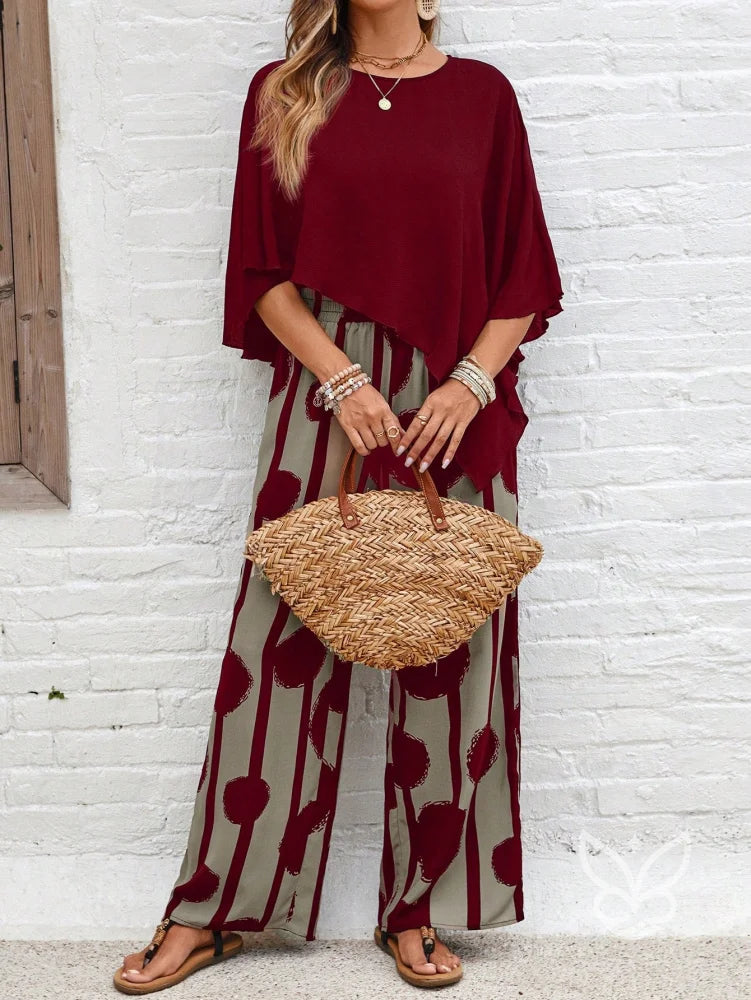 Conjunto Co-ord Estampado Com Blusa Assimétrica E Calça Pantalona Conjunto Co-ord Estampado Com Blusa Assimétrica E