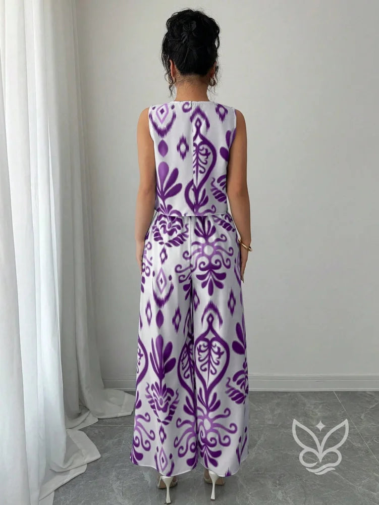 Conjunto Co-ord Estampado Com Regata E Calça Pantalona Flare Conjunto Co-ord Estampado Com Regata E Calça Pantalona