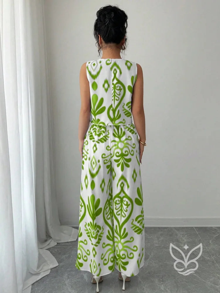 Conjunto Co-ord Estampado Com Regata E Calça Pantalona Flare Conjunto Co-ord Estampado Com Regata E Calça Pantalona