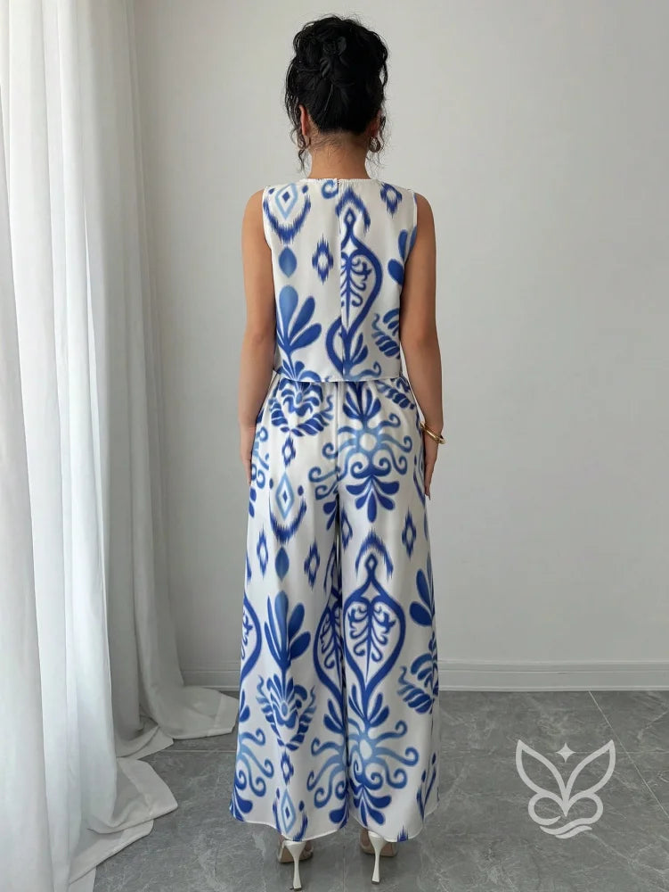Conjunto Co-ord Estampado Com Regata E Calça Pantalona Flare Conjunto Co-ord Estampado Com Regata E Calça Pantalona
