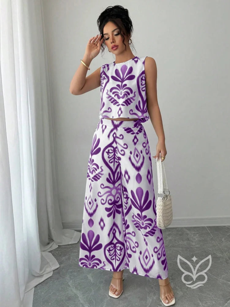 Conjunto Co-ord Estampado Com Regata E Calça Pantalona Flare Conjunto Co-ord Estampado Com Regata E Calça Pantalona