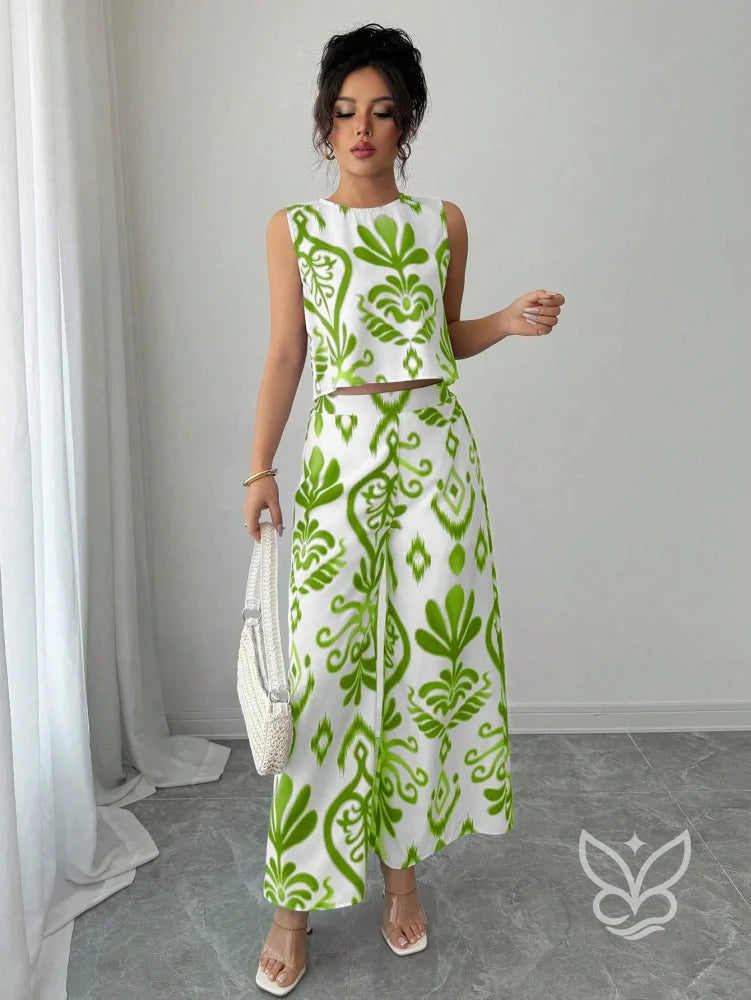 Conjunto Co-ord Estampado Com Regata E Calça Pantalona Flare Conjunto Co-ord Estampado Com Regata E Calça Pantalona