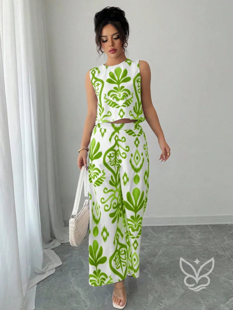 Conjunto Co-ord Estampado Com Regata E Calça Pantalona Flare Conjunto Co-ord Estampado Com Regata E Calça Pantalona