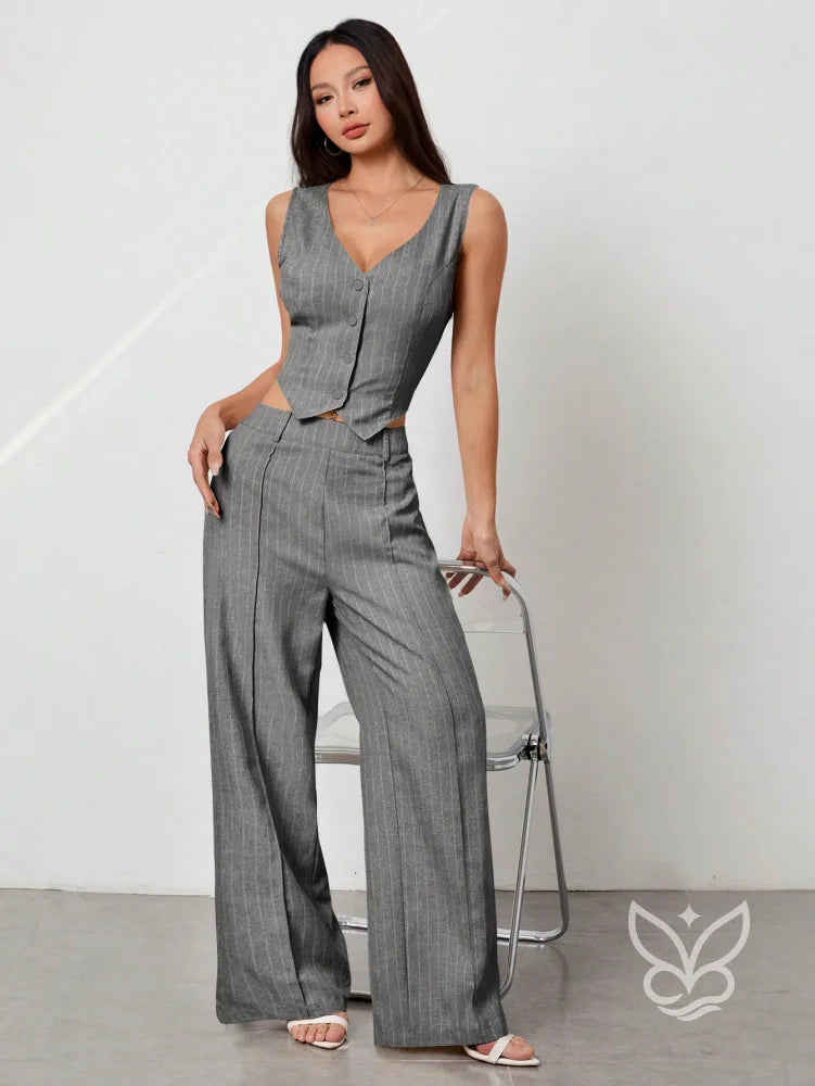 Conjunto Colete Aberto Sem Manga E Calça Casual Conjunto Colete Aberto Sem Manga E Calça Casual