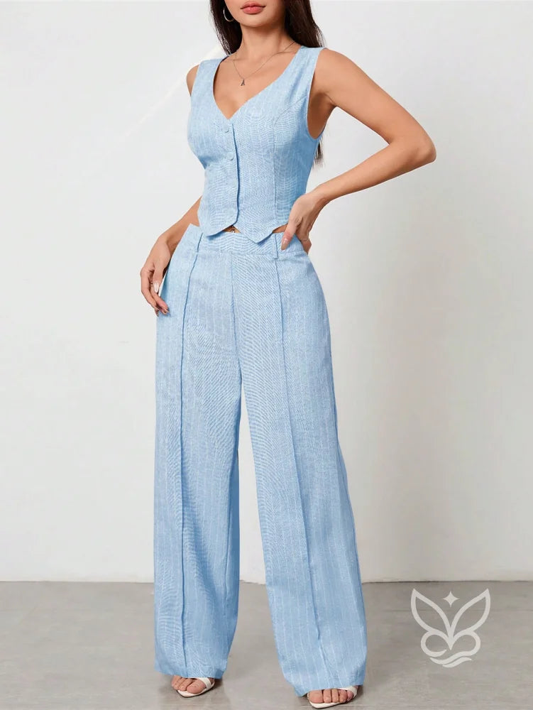 Conjunto Colete Aberto Sem Manga E Calça Casual Conjunto Colete Aberto Sem Manga E Calça Casual