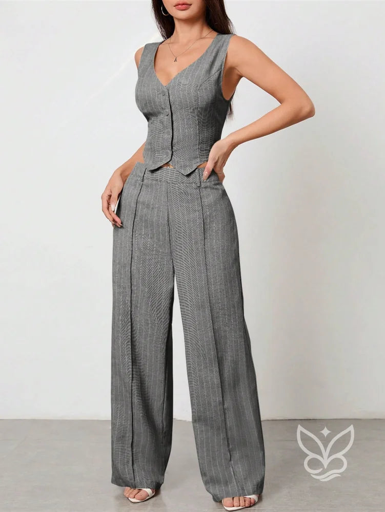 Conjunto Colete Aberto Sem Manga E Calça Casual Conjunto Colete Aberto Sem Manga E Calça Casual