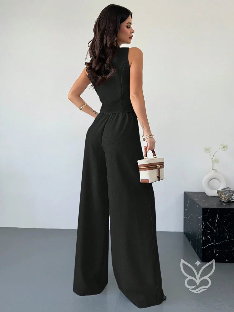 Conjunto Colete Assimétrico Com Fivela E Calça Pantalona Slimming Conjunto Colete Assimétrico Com Fivela E Calça