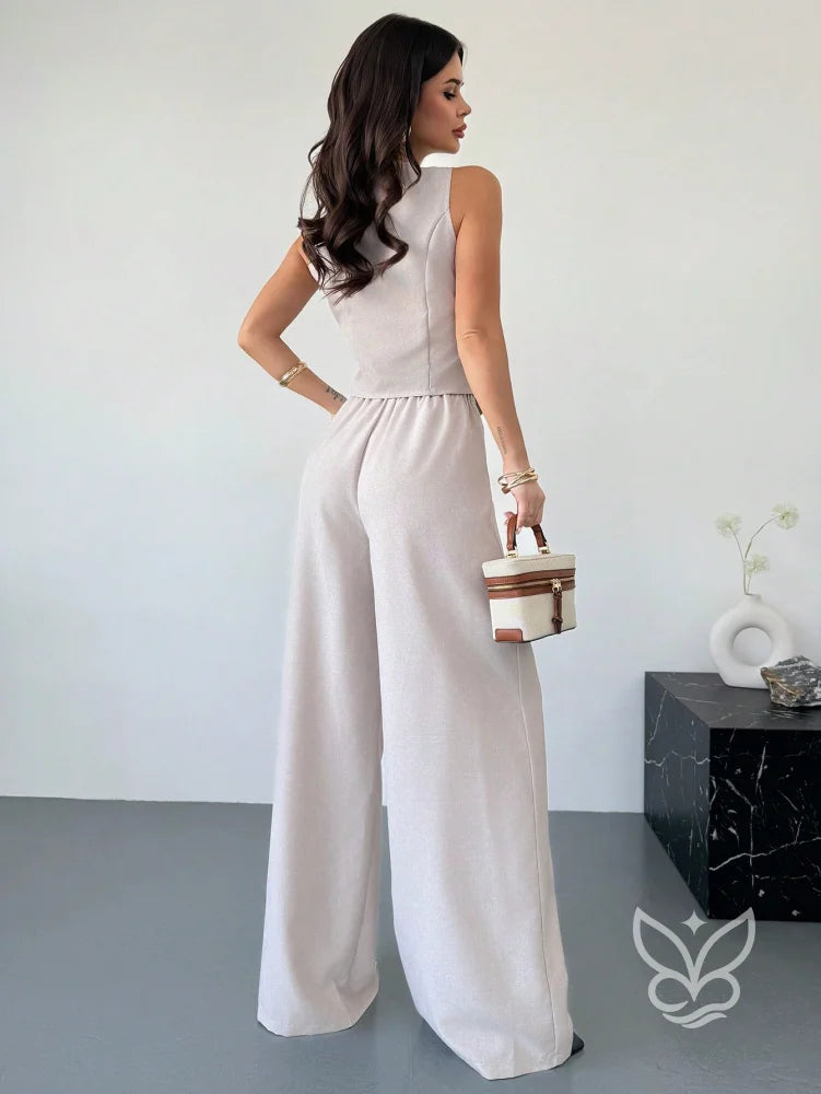 Conjunto Colete Assimétrico Com Fivela E Calça Pantalona Slimming Conjunto Colete Assimétrico Com Fivela E Calça