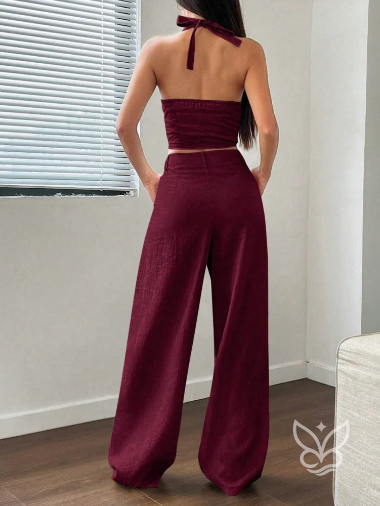 Conjunto Colete Halter Com Amarração E Calça Reta Conjunto Colete Halter Com Amarração E Calça Reta