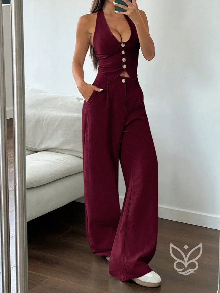 Conjunto Colete Halter Com Amarração E Calça Reta Conjunto Colete Halter Com Amarração E Calça Reta