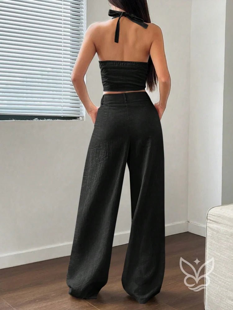 Conjunto Colete Halter Com Amarração E Calça Reta Conjunto Colete Halter Com Amarração E Calça Reta