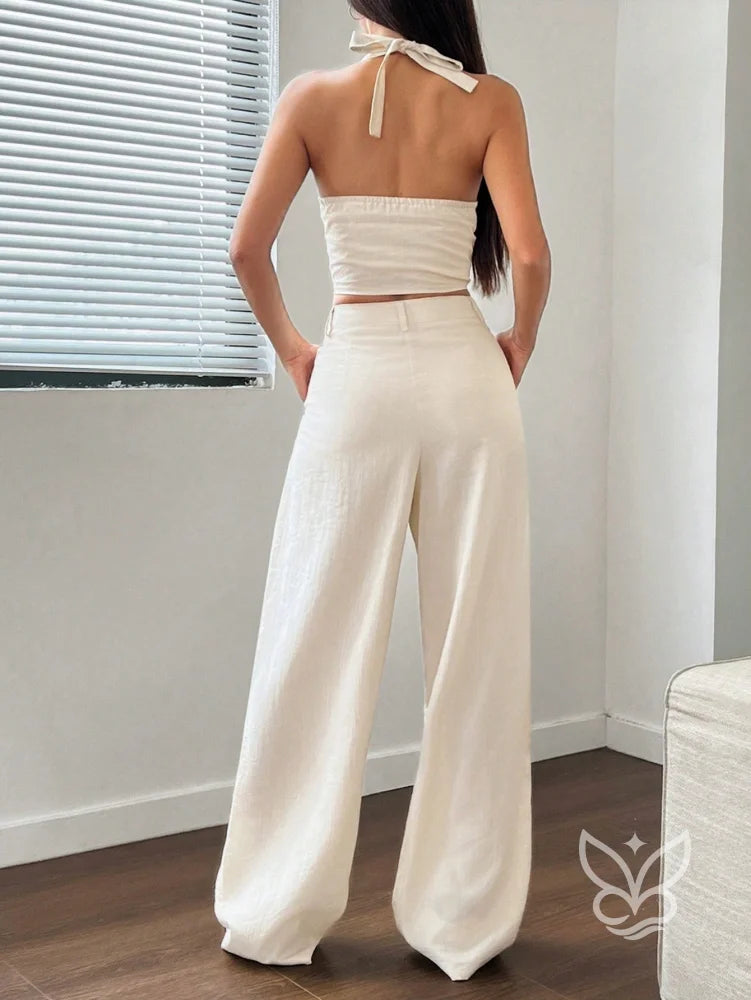 Conjunto Colete Halter Com Amarração E Calça Reta Conjunto Colete Halter Com Amarração E Calça Reta