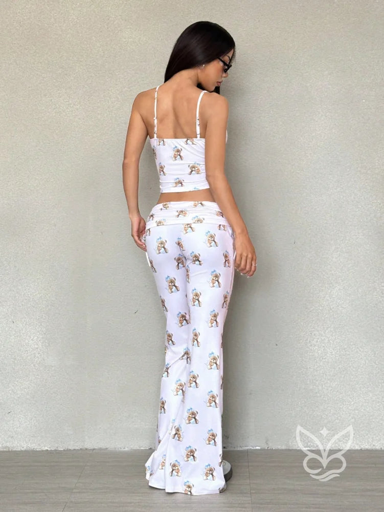 Conjunto Estampado Com Alças Finas E Calça De Amarração Lateral Conjunto Estampado Com Alças Finas E Calça De Amarração