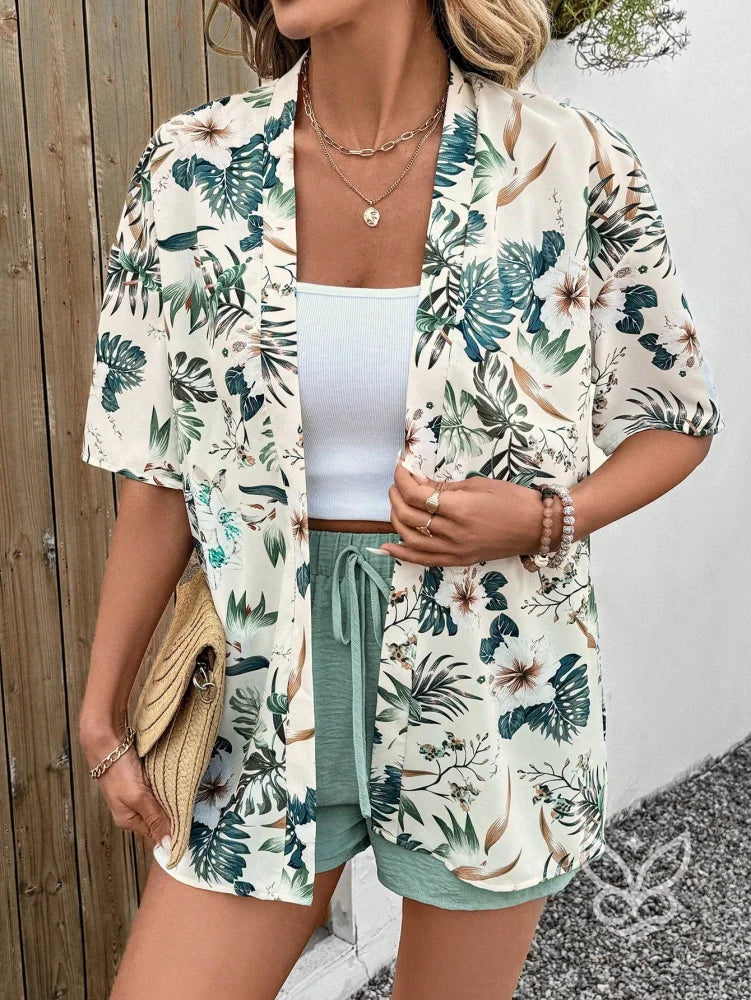 Conjunto Kimono Estampado Animal Print E Shorts Solto Conjunto Kimono Estampado Animal Print E Shorts Solto