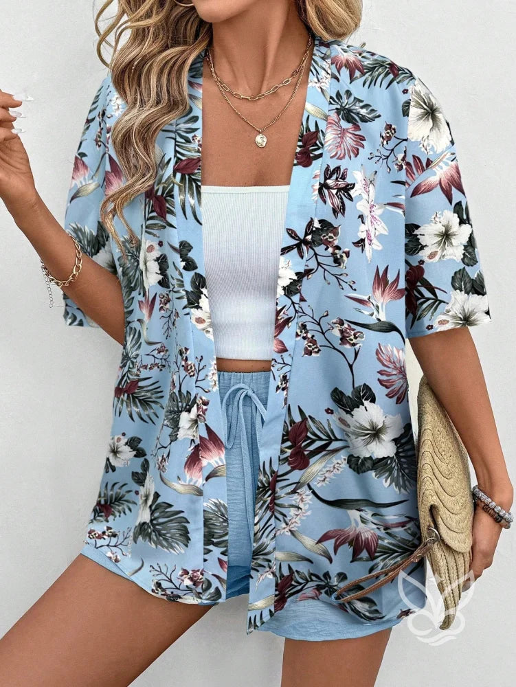 Conjunto Kimono Estampado Animal Print E Shorts Solto Conjunto Kimono Estampado Animal Print E Shorts Solto