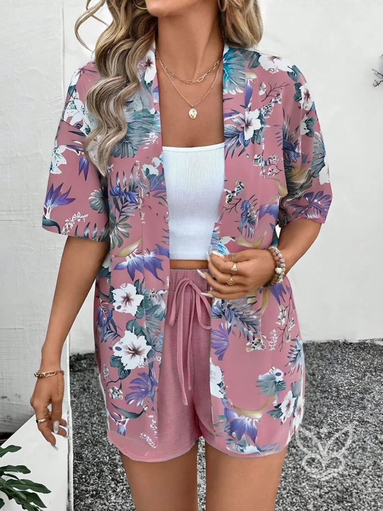 Conjunto Kimono Estampado Animal Print E Shorts Solto Estampa 4 / PP Conjunto Kimono Estampado Animal Print E Shorts