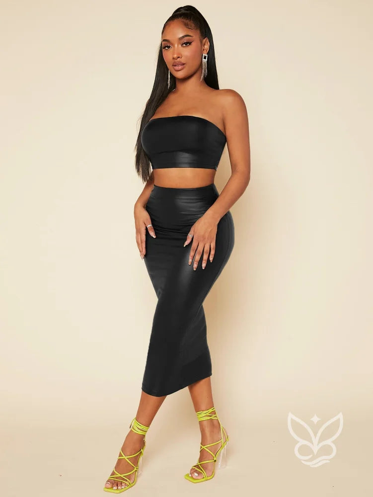 Conjunto Tomara Que Caia Com Saia Midi Ajustada Conjunto Tomara Que Caia Com Saia Midi Ajustada