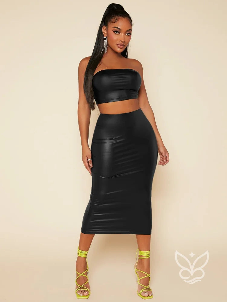 Conjunto Tomara Que Caia Com Saia Midi Ajustada Conjunto Tomara Que Caia Com Saia Midi Ajustada