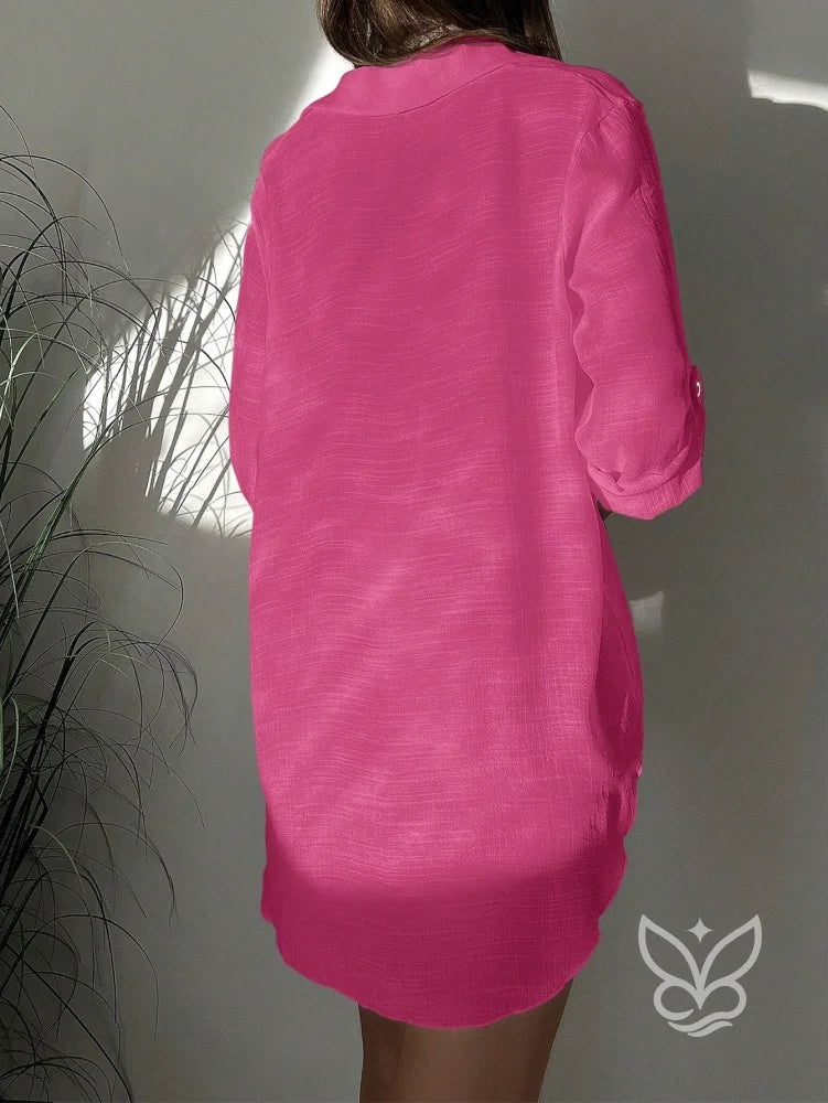 Saída de Praia Chemise com Botões e Manga ¾ Saída de Praia Chemise com Botões e Manga ¾
