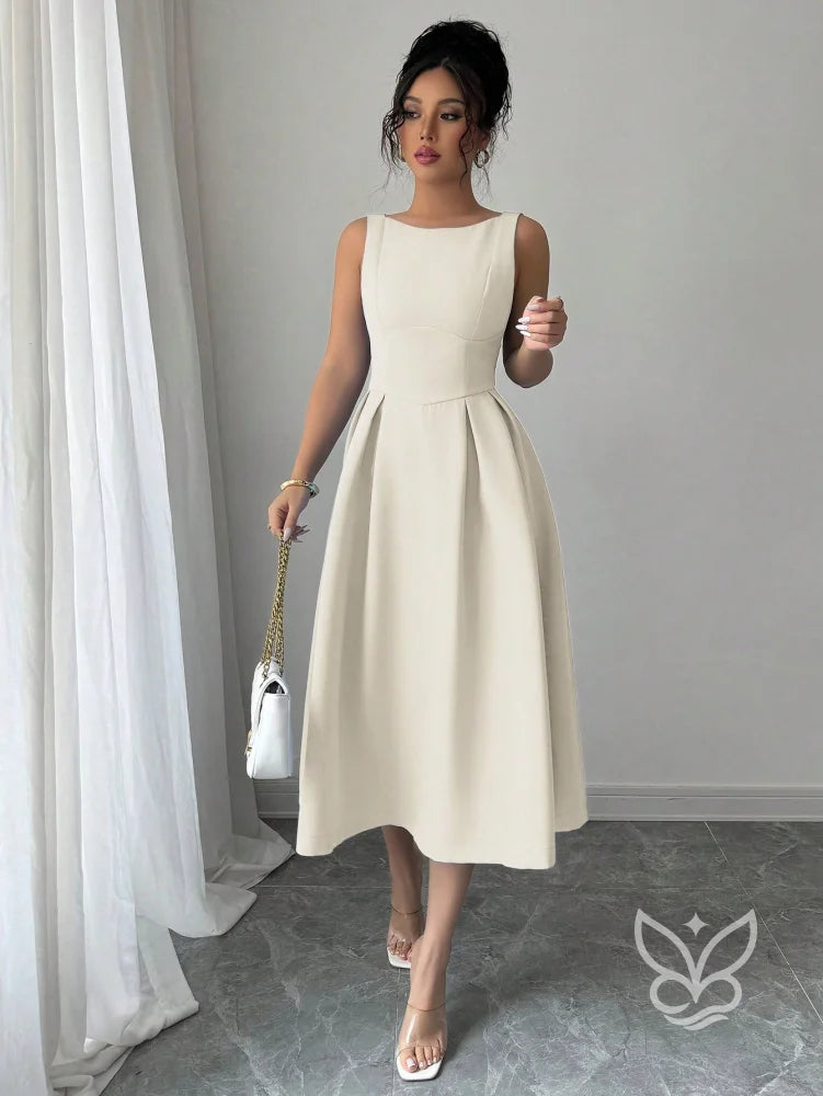 Vestido A-Line Midi Com Alças Largas E Caimento Nobre Vestido A-Line Midi Com Alças Largas E Caimento Nobre