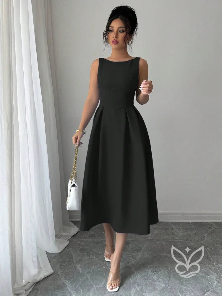 Vestido A-Line Midi Com Alças Largas E Caimento Nobre Vestido A-Line Midi Com Alças Largas E Caimento Nobre