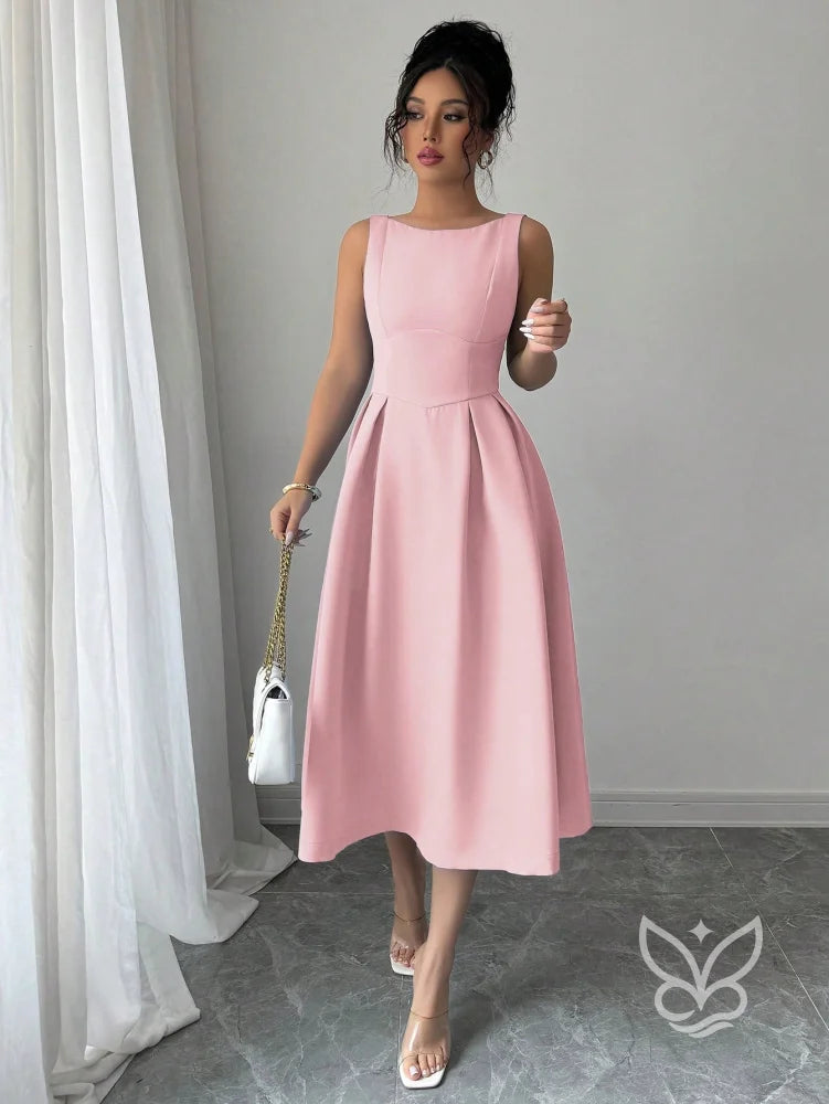 Vestido A-Line Midi Com Alças Largas E Caimento Nobre Vestido A-Line Midi Com Alças Largas E Caimento Nobre