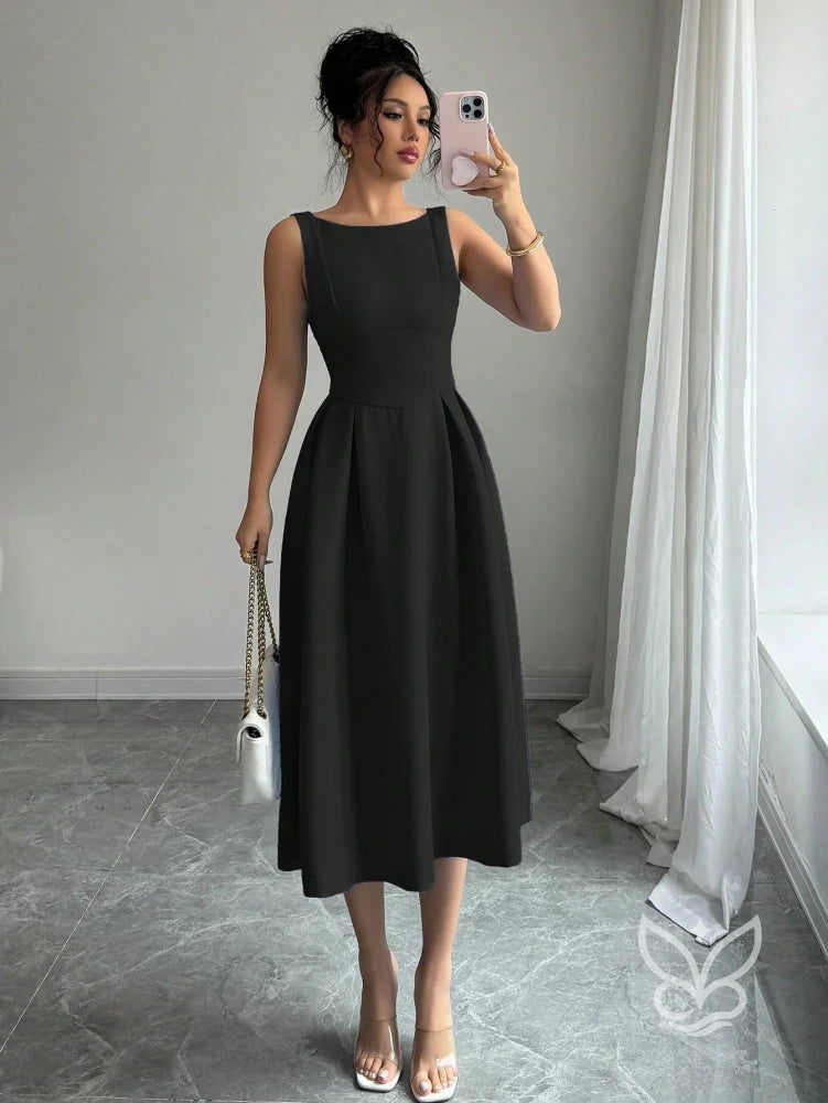 Vestido A-Line Midi Com Alças Largas E Caimento Nobre Vestido A-Line Midi Com Alças Largas E Caimento Nobre