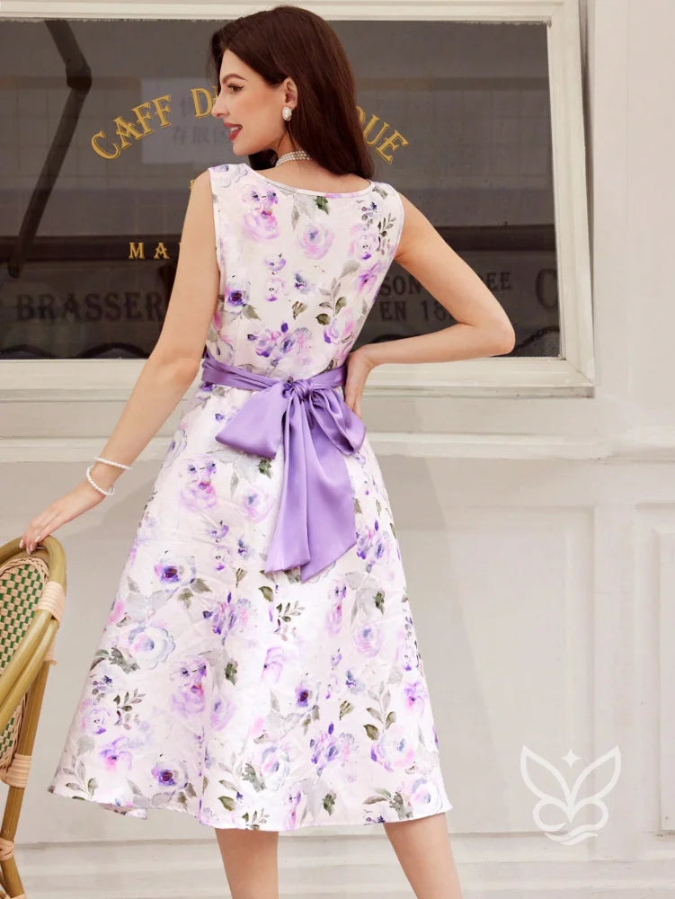 Vestido A-Line Renda Floral Com Cintura Marcada Romântico Vestido A-Line Renda Floral Com Cintura Marcada Romântico