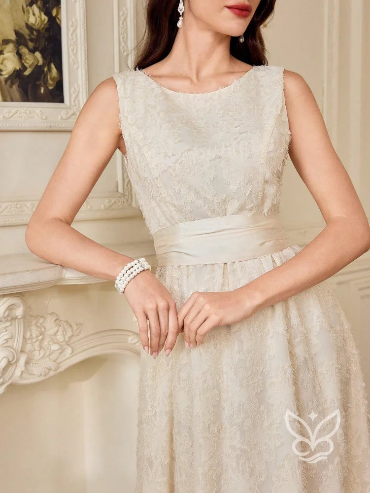 Vestido A-Line Renda Floral Com Cintura Marcada Romântico Vestido A-Line Renda Floral Com Cintura Marcada Romântico