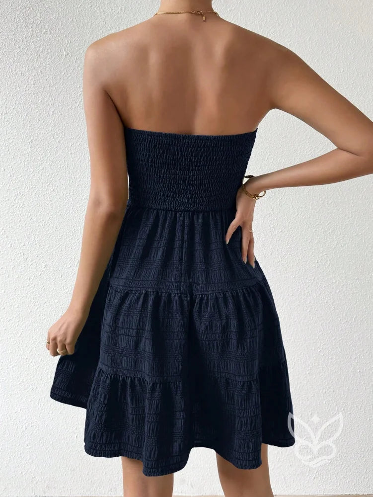Vestido Bandeau Com Franzidos E Barra Plissada Vestido Bandeau Com Franzidos E Barra Plissada