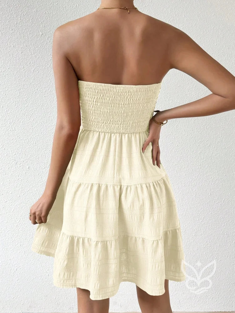 Vestido Bandeau Com Franzidos E Barra Plissada Vestido Bandeau Com Franzidos E Barra Plissada