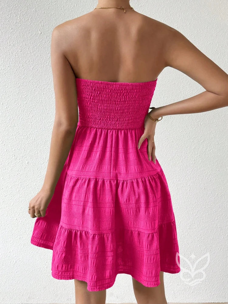 Vestido Bandeau Com Franzidos E Barra Plissada Vestido Bandeau Com Franzidos E Barra Plissada