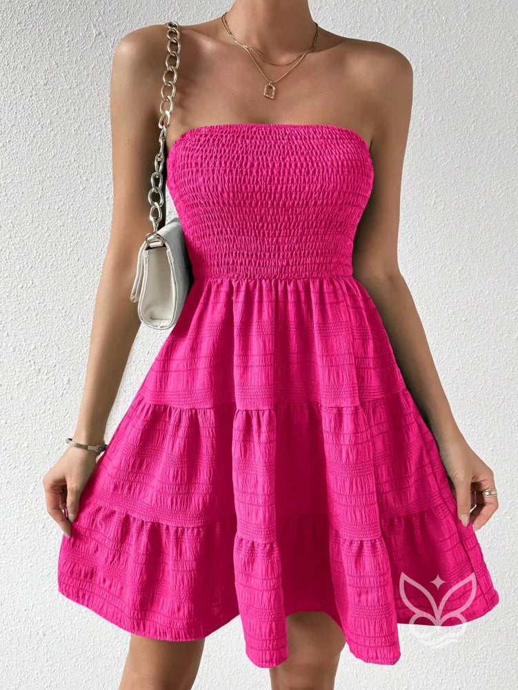 Vestido Bandeau Com Franzidos E Barra Plissada Vestido Bandeau Com Franzidos E Barra Plissada