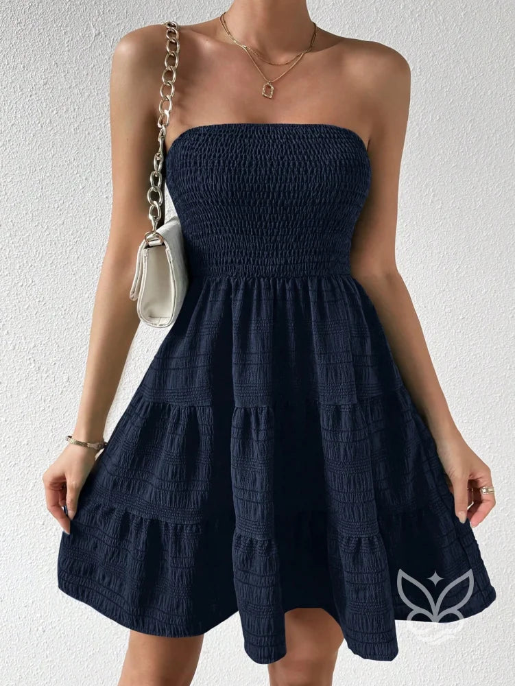 Vestido Bandeau Com Franzidos E Barra Plissada Vestido Bandeau Com Franzidos E Barra Plissada