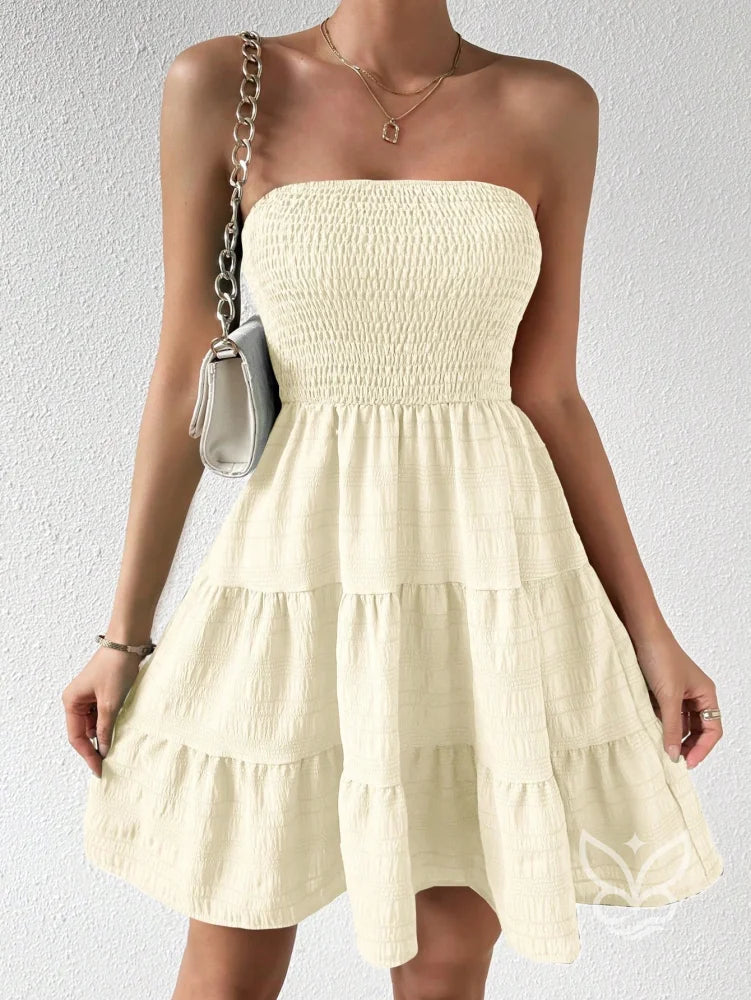 Vestido Bandeau Com Franzidos E Barra Plissada Vestido Bandeau Com Franzidos E Barra Plissada