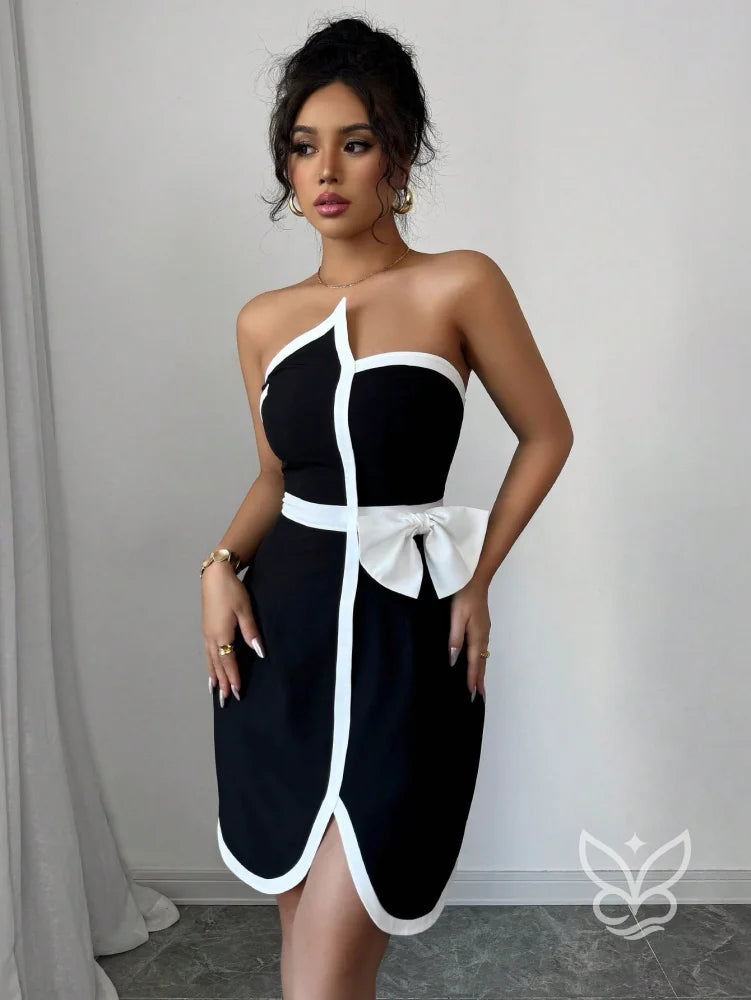 Vestido Bandeau Com Laço Decorativo E Detalhe Contrastante Preto / PP Vestido Bandeau Com Laço Decorativo E Detalhe