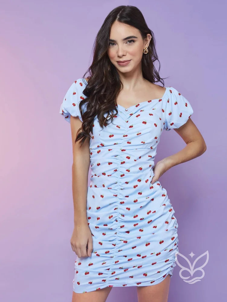 Vestido Ciganinha Curto Com Estampa De Corações Vestido Ciganinha Curto Com Estampa De Corações