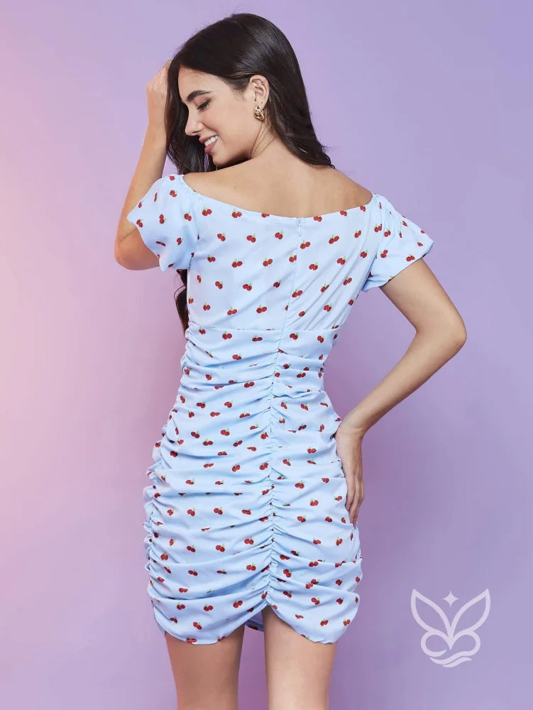 Vestido Ciganinha Curto Com Estampa De Corações Vestido Ciganinha Curto Com Estampa De Corações