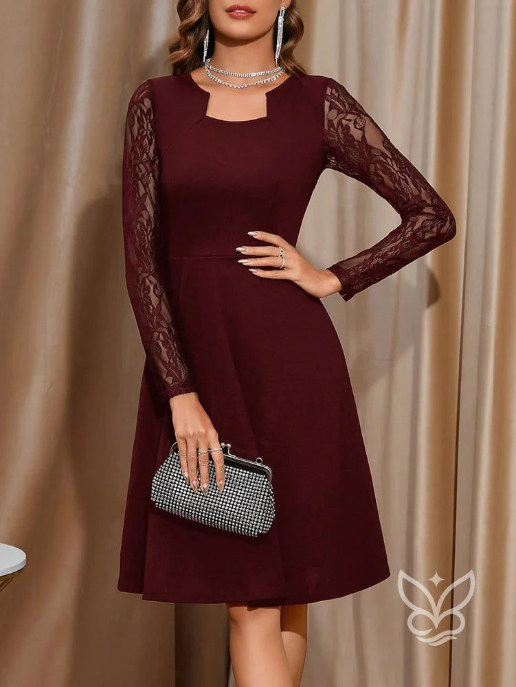 Vestido Com Manga Longa De Tule E Cinto Elegante Ajustado Vestido Com Manga Longa De Tule E Cinto Elegante Ajustado