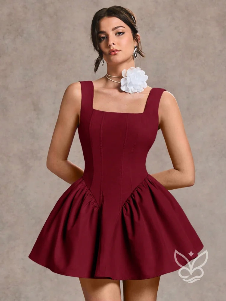 Vestido Curto Com Costas Abertas Laço Decorativo E Manga Bufante Vestido Curto Com Costas Abertas Laço Decorativo E